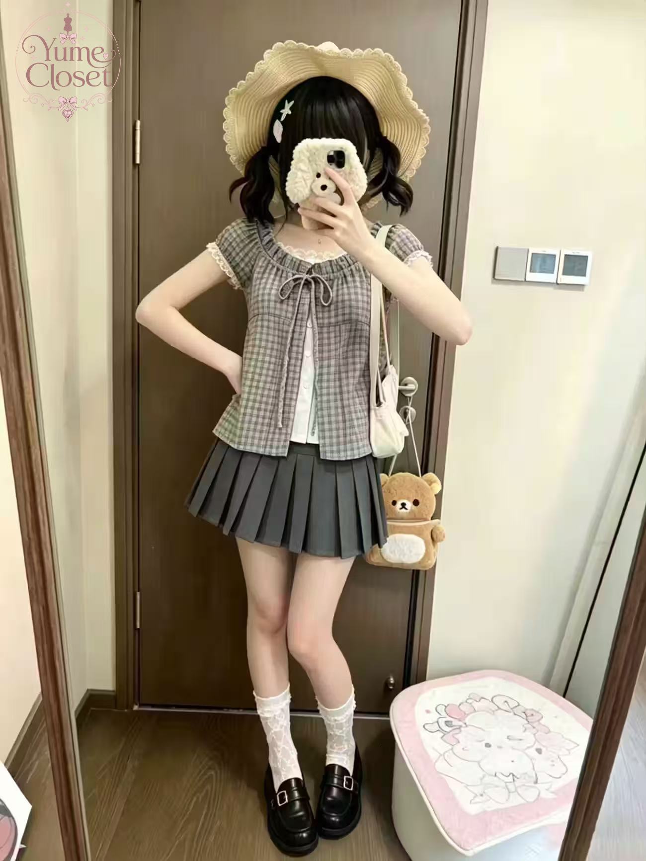 Japanese Vintage Plaid 2 Piece - đánh giá và giá Elastic Lace Trim