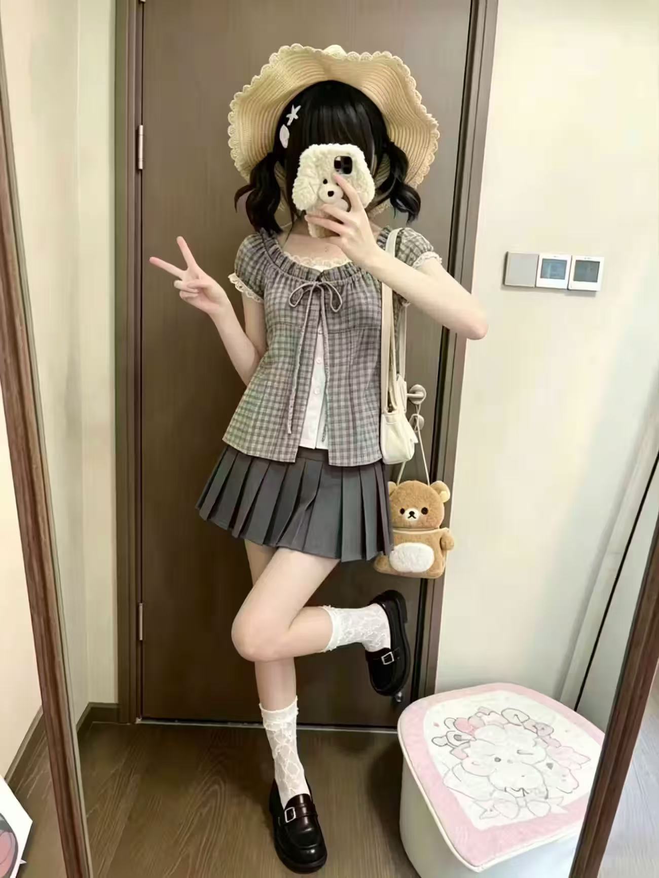 Japanese Vintage Plaid 2 Piece - đánh giá và giá Elastic Lace Trim