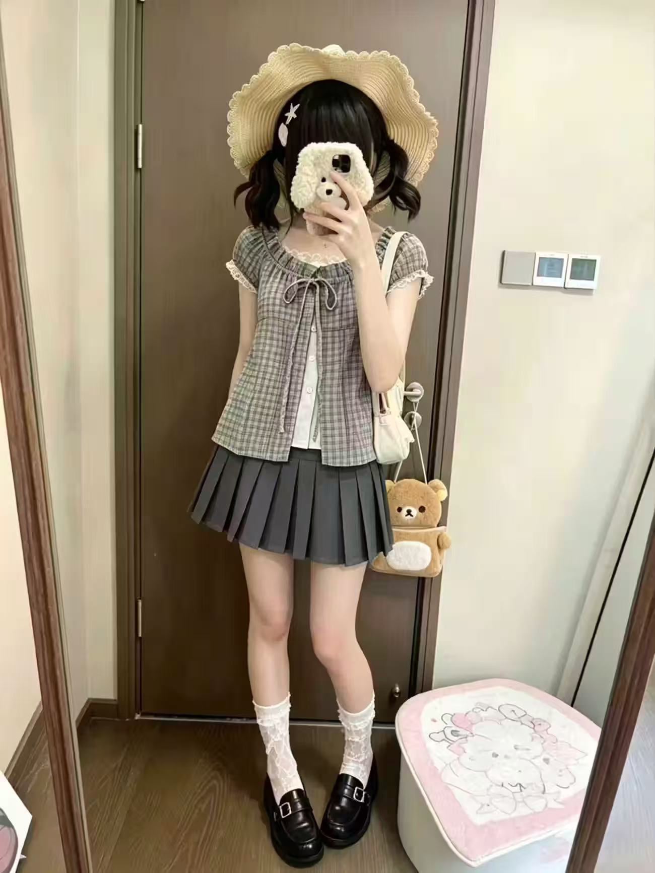 Japanese Vintage Plaid 2 Piece - đánh giá và giá Elastic Lace Trim