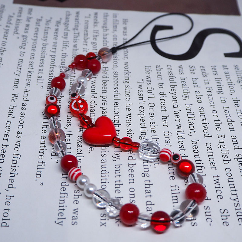 Red Clear Mobile Y2k Phone Cha - đánh giá và giá Pearl Trim Chain